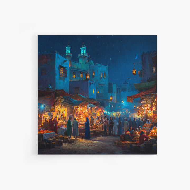 Lantern Lit Moroccan Night Market Wall Art, Islamic Architecture Canvas Print, Ramadan Decor, Middle Eastern Travel Poster