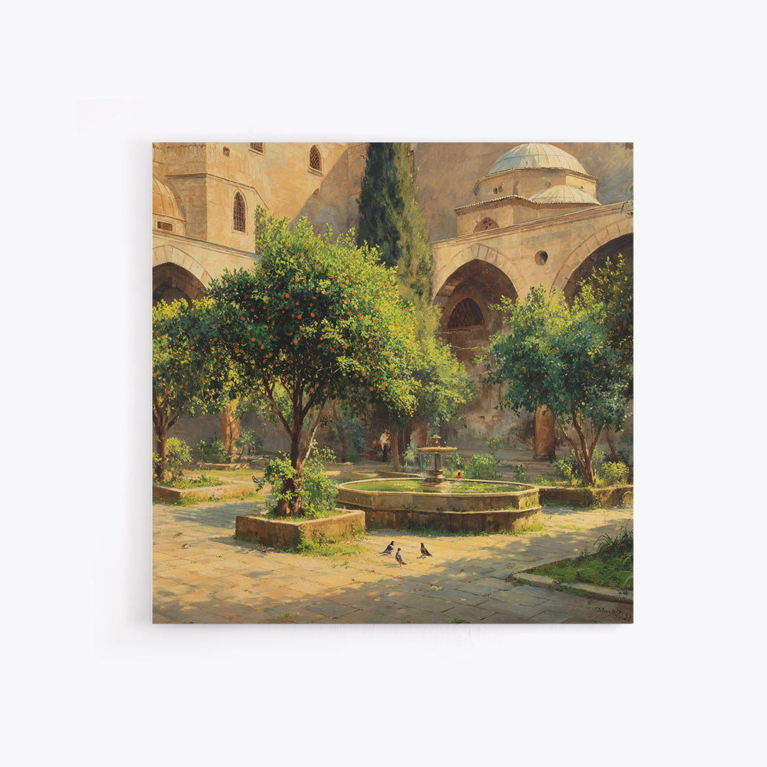 Mediterranean Orange Tree Courtyard Wall Art, Islamic Architecture Print, Garden Wall Decor, Warm Travel Art Print, Old World Decor