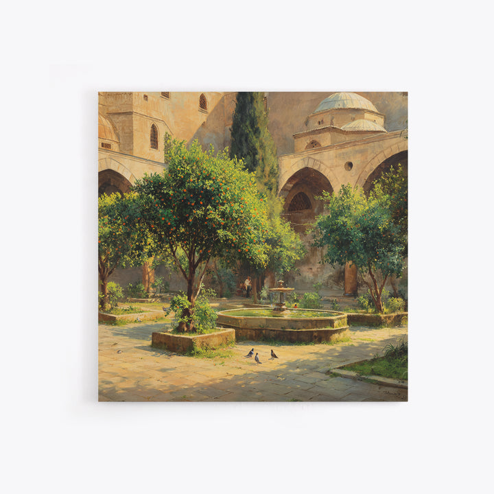 Mediterranean Orange Tree Courtyard Wall Art, Islamic Architecture Print, Garden Wall Decor, Warm Travel Art Print, Old World Decor