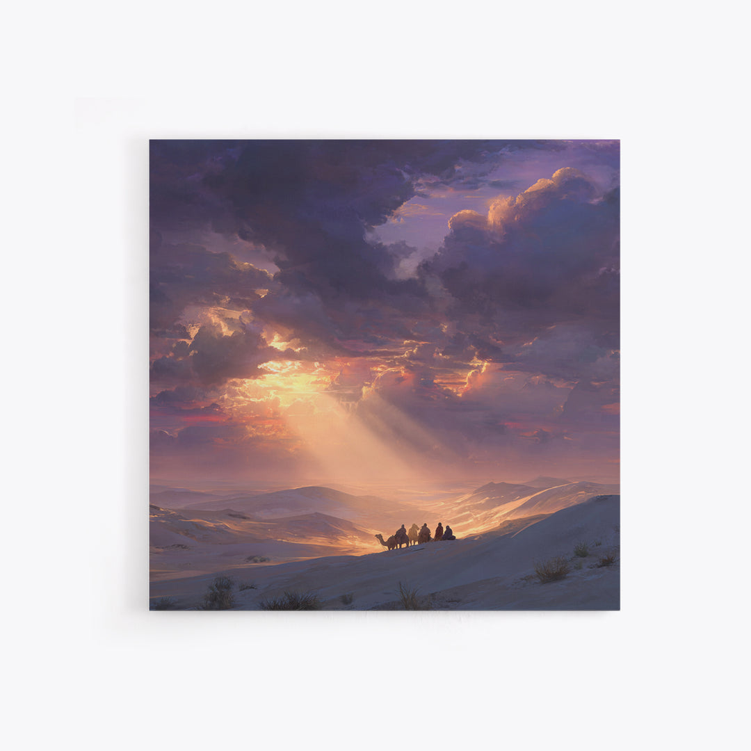 Golden Desert Riders At Sunset Wall Art, Dramatic Landscape Canvas Print, Western Decor, Mountain Art, Warm Living Room Decor