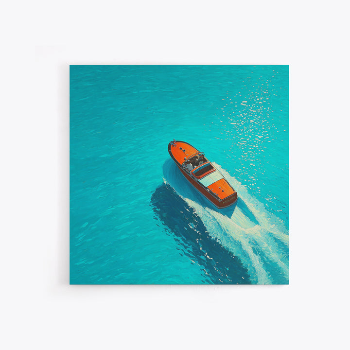 Turquoise Speedboat On Open Water Canvas Print, Coastal Wall Art, Nautical Travel Decor, Modern Beach House Art Gift For Her