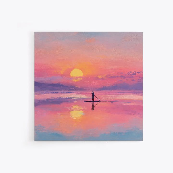 Pink Sunset Paddleboard Wall Art, Pastel Ocean Seascape, Coastal Decor, Beach House Art Print, Romantic Gift For Her, Bedroom Decor