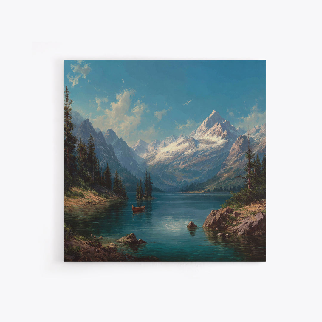 Alpine Lake With Snowy Peaks Wall Art, Mountain Landscape Canvas Print, Cabin Decor, Lake House Gift, Nature Art For Living Room