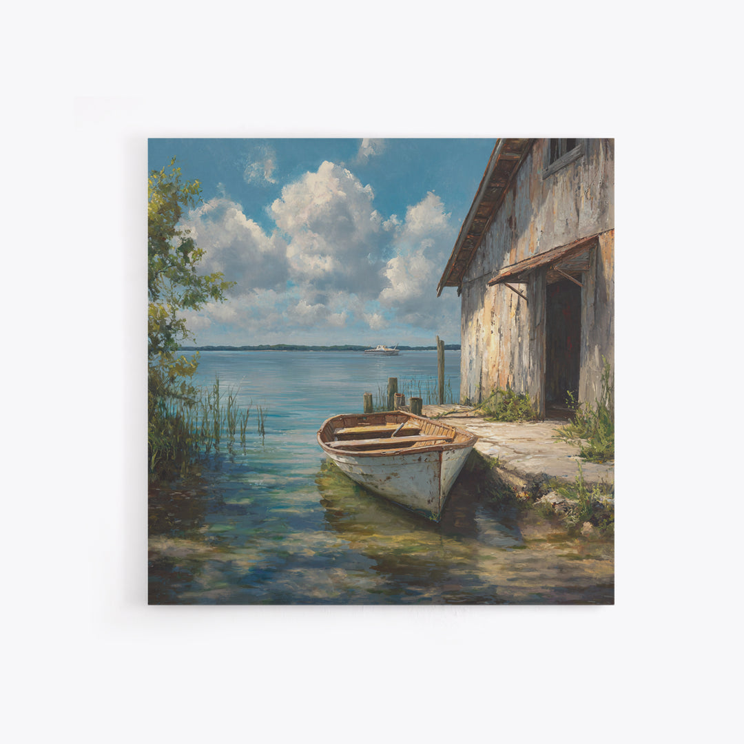 Peaceful Lakeside Barn Scene Wall Art Framed Canvas Print Rustic Country Home Decor For Living Room And Cozy Bedroom Decoration
