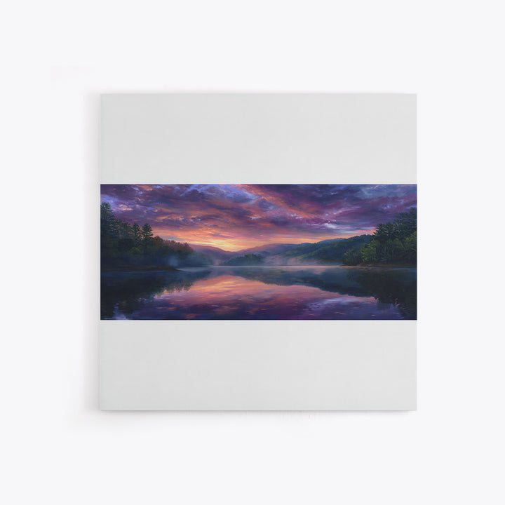Panoramic Lake Sunset Landscape Wall Art, Reflective Sky Canvas Print, Calming Extra Wide Over Sofa Decor