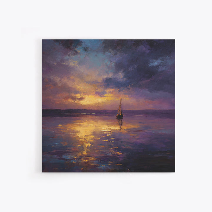 Moody Sailboat Sunset Oil Painting Wall Art, Impressionist Seascape Canvas Print, Calming Coastal Decor For Bedroom Or Living Room