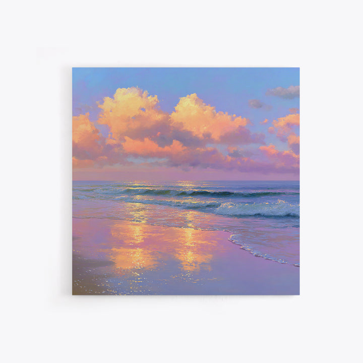 Pastel Ocean Sunset With Peach Clouds Canvas Print, Coastal Wall Art, Beach House Decor, Serene Living Room Seascape Wall Decor