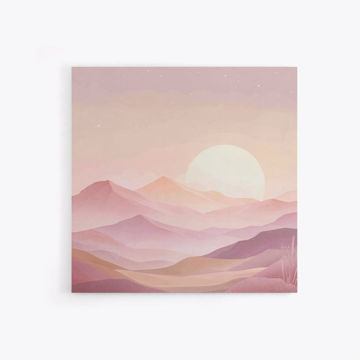 Minimalist Pink Moon Over Desert Mountains Wall Art, Celestial Landscape Print, Boho Bedroom Decor, Calming Nursery Art Gift