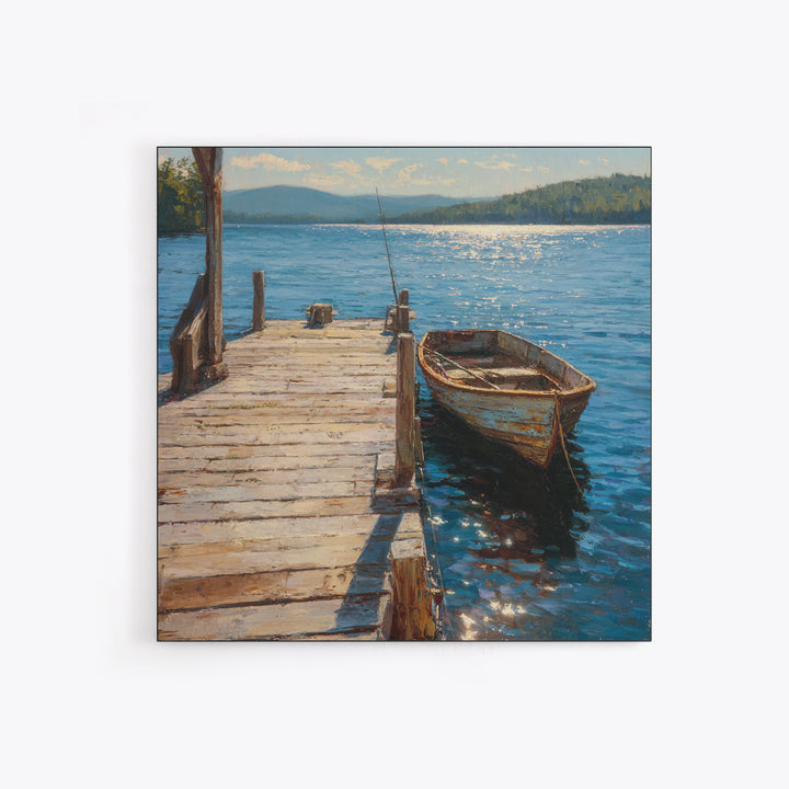 Rowboat On Lake Wall Art, Peaceful Lakeside Landscape Print, Rustic Cabin Decor, Serene Nature Lake Wall Art