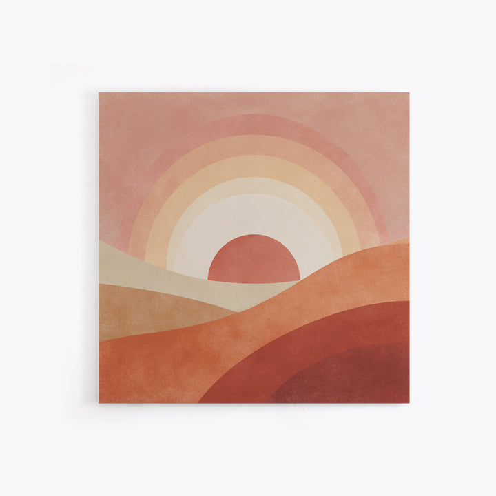 Terracotta Desert Sunset Rainbow Hills Wall Art, Boho Abstract Landscape Print, Warm Earth Tone Living Room Decor, Housewarming Gift