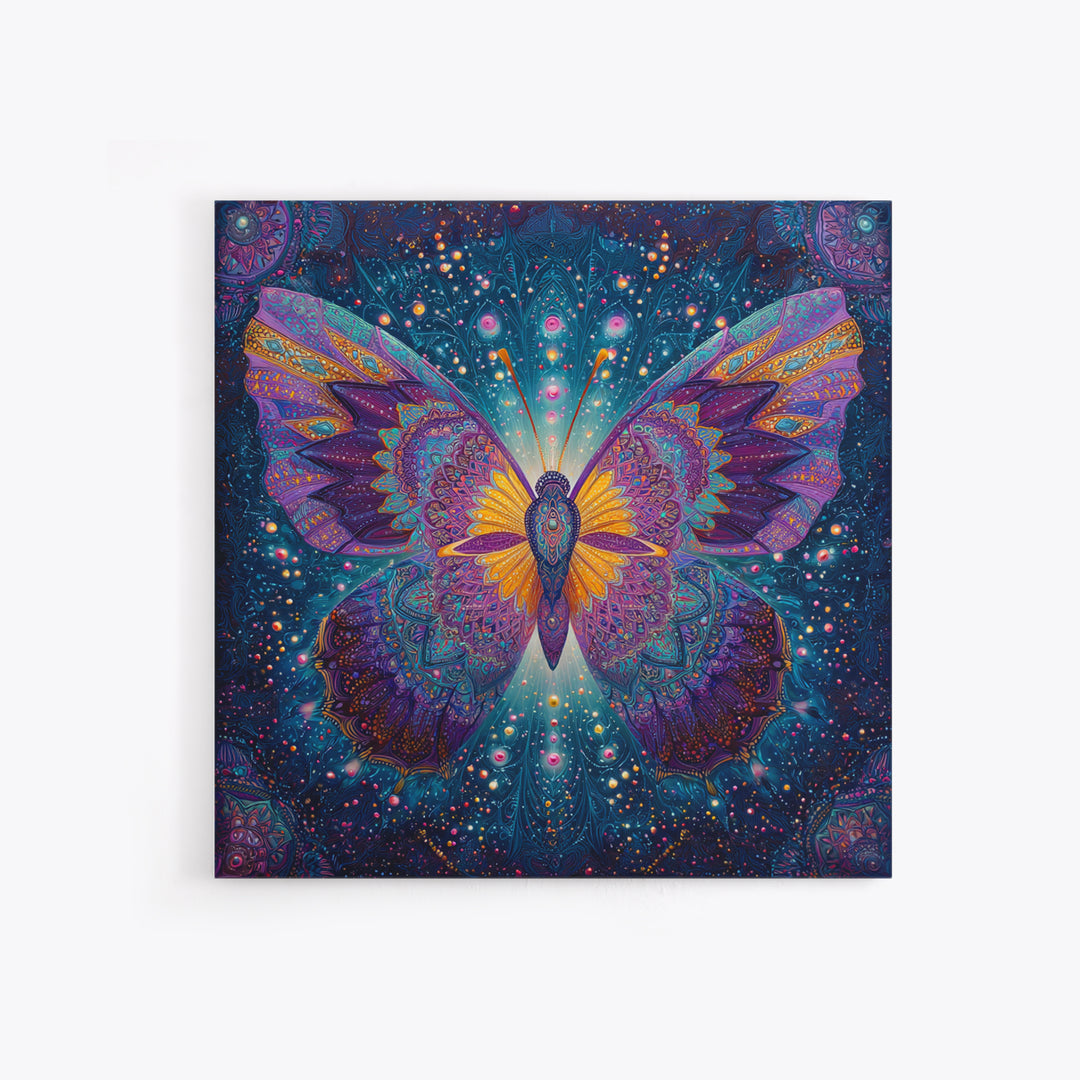 Mystical Butterfly In Cosmic Night Sky Wall Art, Colorful Boho Canvas Print, Spiritual Celestial Home Decor