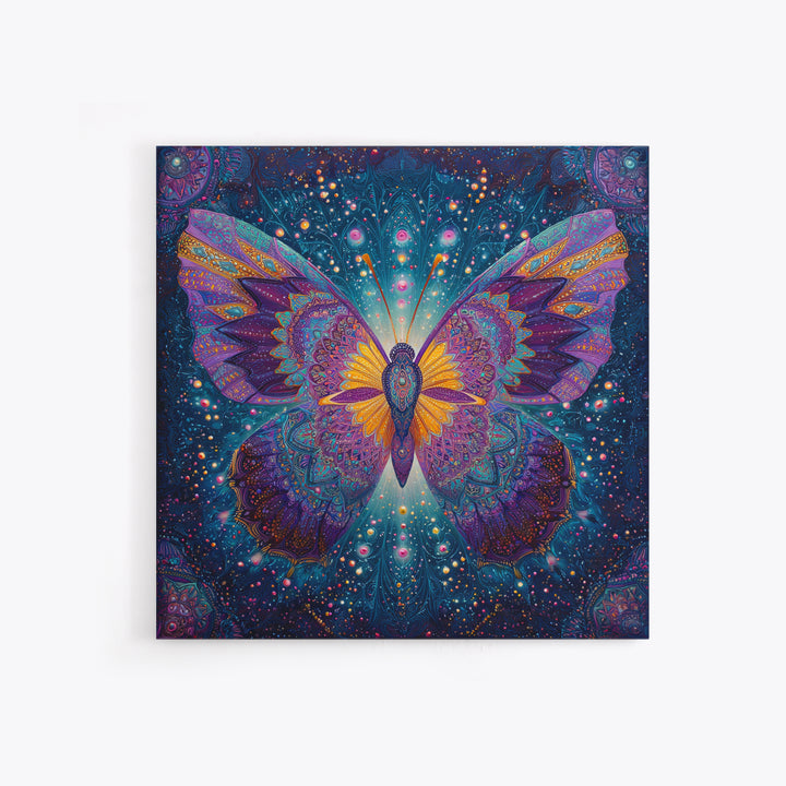 Mystical Butterfly In Cosmic Night Sky Wall Art, Colorful Boho Canvas Print, Spiritual Celestial Home Decor