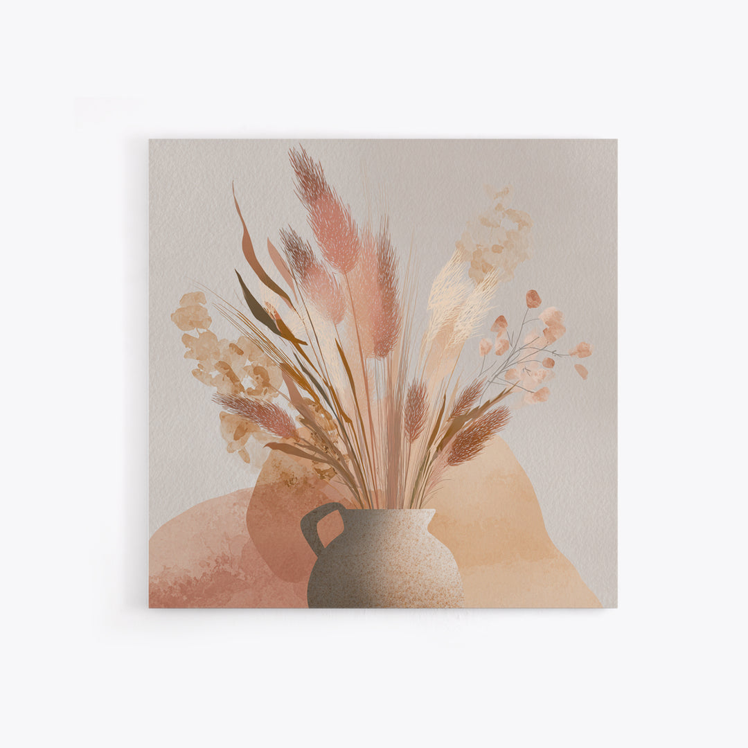 Neutral Pampas Grass Vase Wall Art, Boho Botanical Canvas Print, Earth Tone Floral Decor, Minimalist Living Room Wall Decor