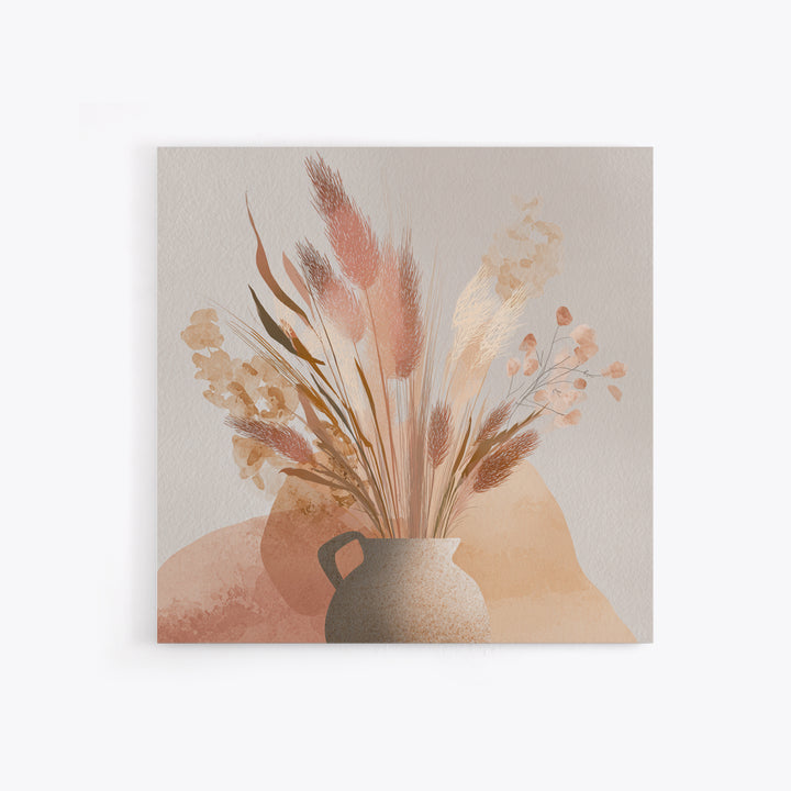 Neutral Pampas Grass Vase Wall Art, Boho Botanical Canvas Print, Earth Tone Floral Decor, Minimalist Living Room Wall Decor