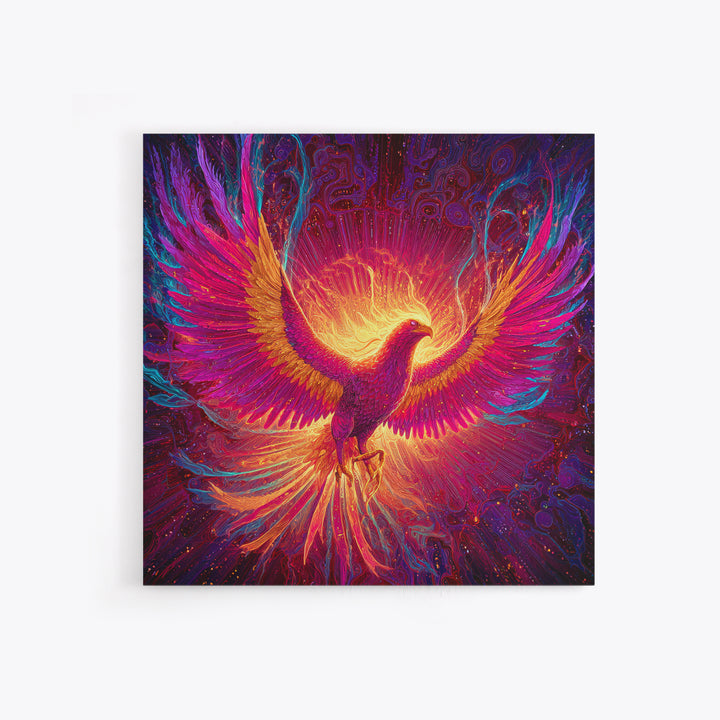 Radiant Phoenix With Fiery Wings Canvas Print, Mythical Bird Fantasy Wall Art, Vibrant Celestial Home Decor Gift For Living Room