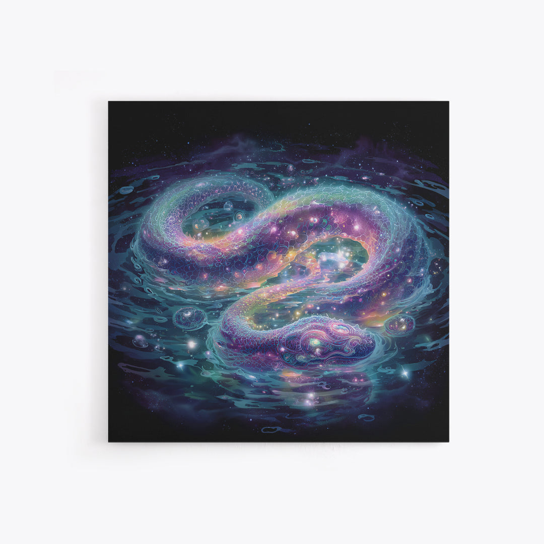 Cosmic Serpent Galaxy Wall Art, Mystical Space Dragon Framed Canvas Print, Celestial Fantasy Art For Modern Living Room Decor
