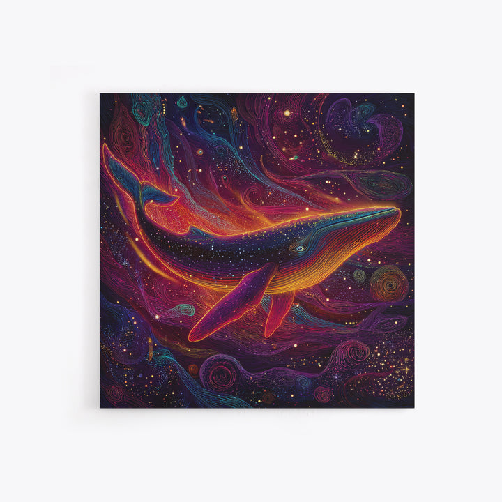 Colorful Cosmic Whale Swimming In Galaxy Wall Art, Psychedelic Space Art Print, Fantasy Ocean Decor, Kids Room Canvas Print