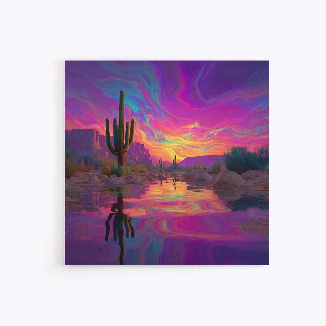 Neon Desert Cactus Sunset Wall Art Canvas Print Colorful Southwestern Landscape Art Modern Home Decor
