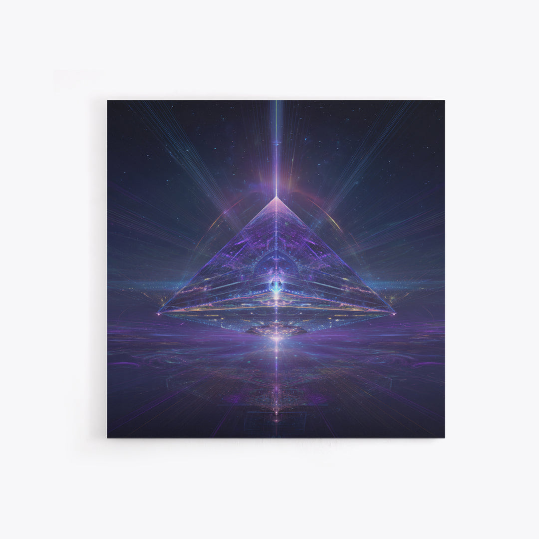 Cosmic Pyramid Portal Celestial Wall Art, Mystical Purple Galaxy Framed Canvas Print For Spiritual Meditation Decor