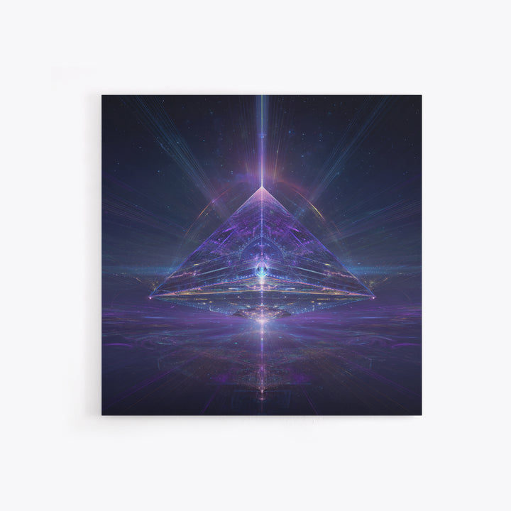 Cosmic Pyramid Portal Celestial Wall Art, Mystical Purple Galaxy Framed Canvas Print For Spiritual Meditation Decor