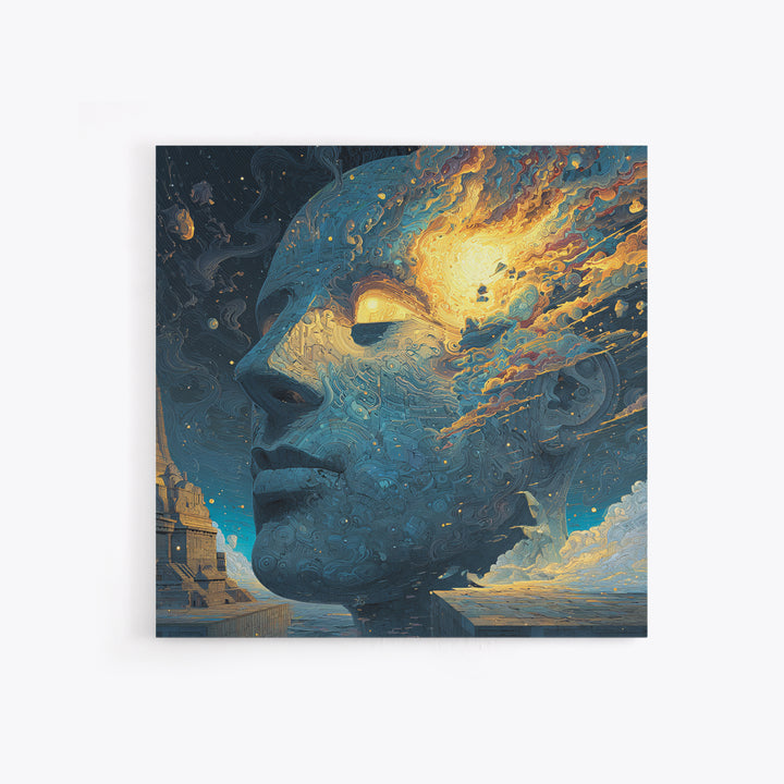 Surreal Cosmic Face Wall Art, Abstract Galaxy Portrait Canvas Print, Psychedelic Sci Fi Fantasy Art For Modern Home Decor