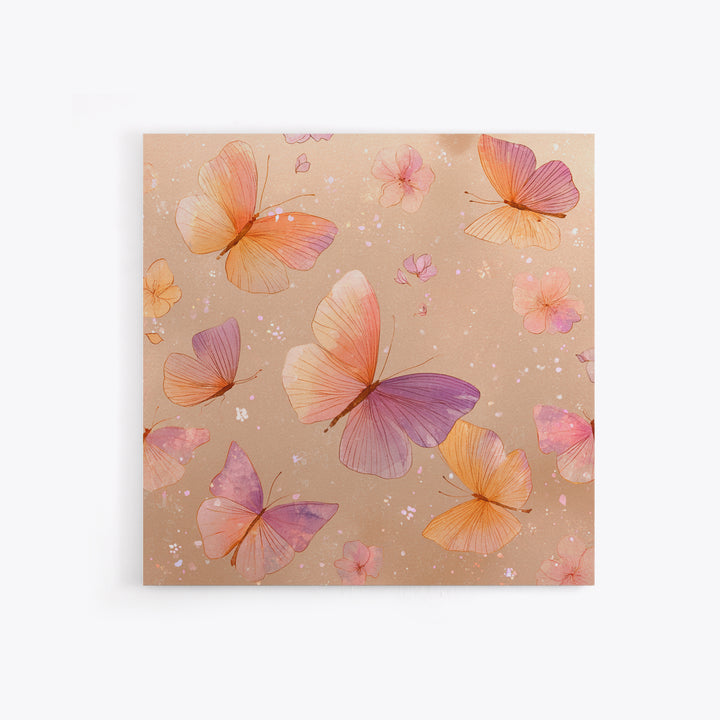 Pink Orange Butterfly Garden Wall Art, Whimsical Floral Canvas Print, Feminine Nursery Decor, Cute Girls Room Art, Gift For Her