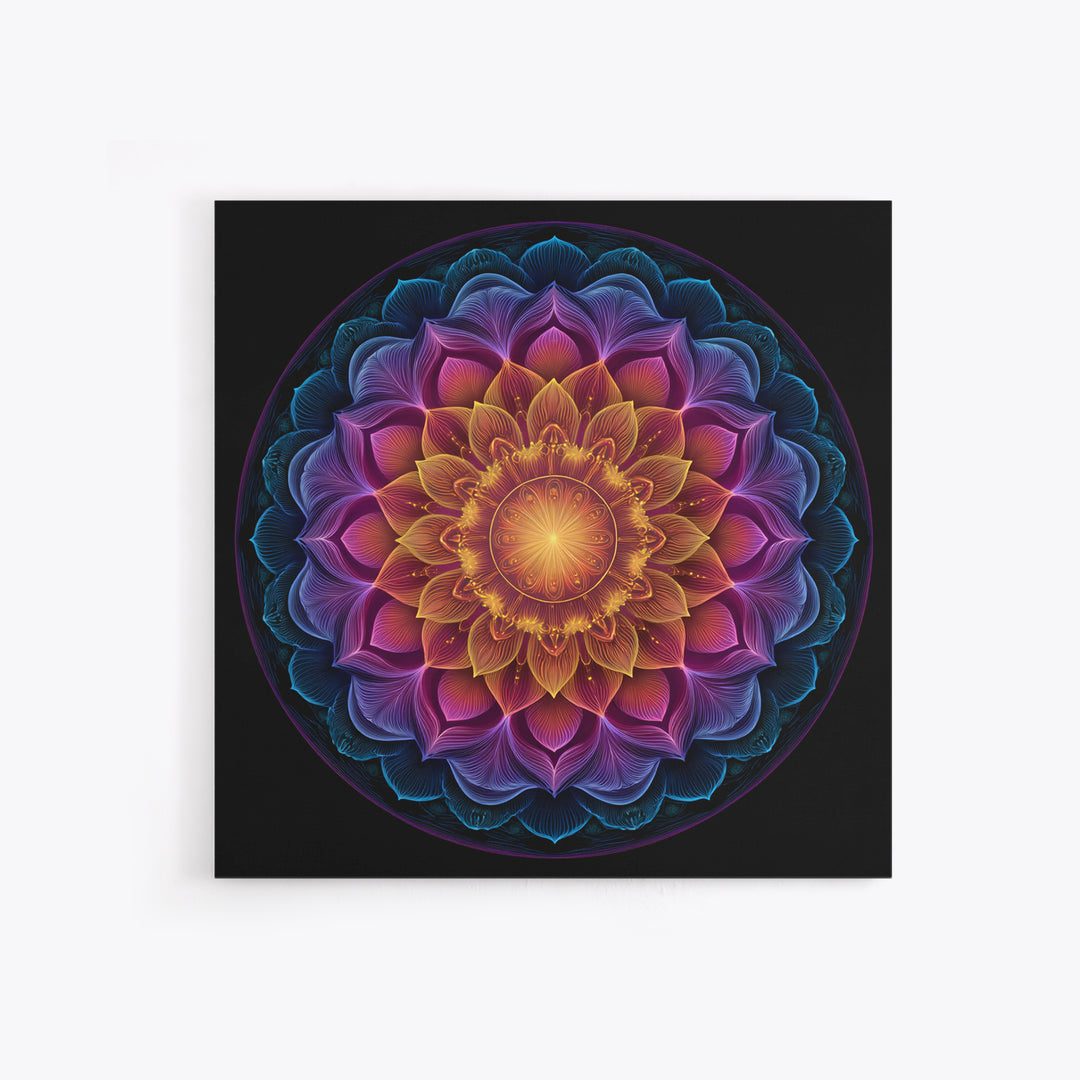 Rainbow Lotus Mandala Abstract Wall Art, Colorful Sacred Geometry Canvas Print, Boho Meditation Room Decor Spiritual Art