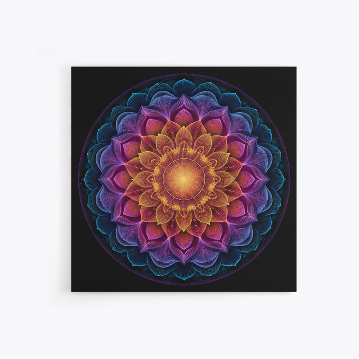 Rainbow Lotus Mandala Abstract Wall Art, Colorful Sacred Geometry Canvas Print, Boho Meditation Room Decor Spiritual Art
