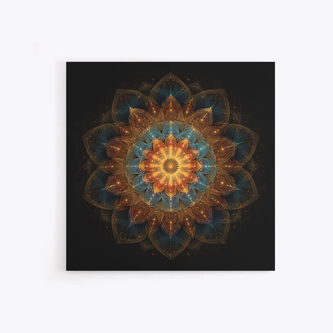Intricate Golden Mandala On Black Celestial Sacred Geometry Wall Art Canvas Print Boho Spiritual Home Decor