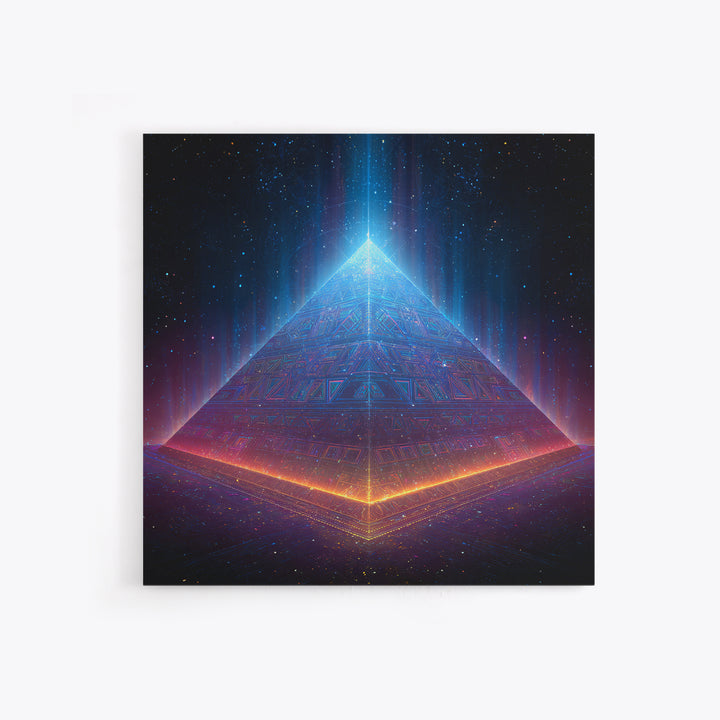 Luminous Pyramid In Space Wall Art, Futuristic Cosmic Landscape Canvas Print, Sci Fi Galaxy Decor For Gaming Or Media Room
