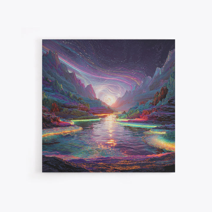 Psychedelic Cosmic River Landscape Wall Art, Vibrant Fantasy Canvas Print, Abstract Landscape Art For Modern Home Decor