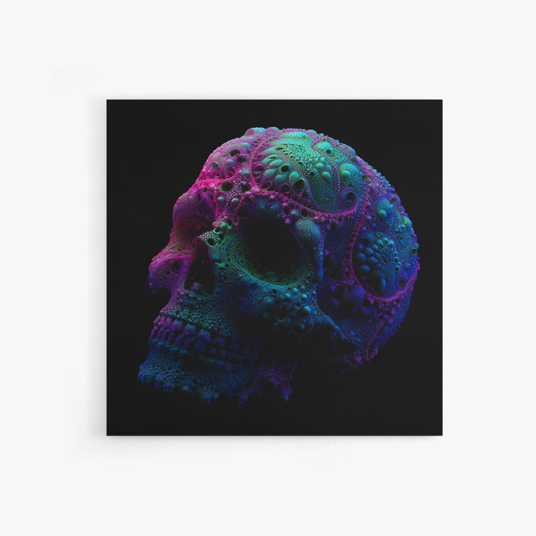 Psychedelic Neon Skull Wall Art, Colorful Surreal Skull Canvas Print, Modern Abstract Art, Trendy Home Decor