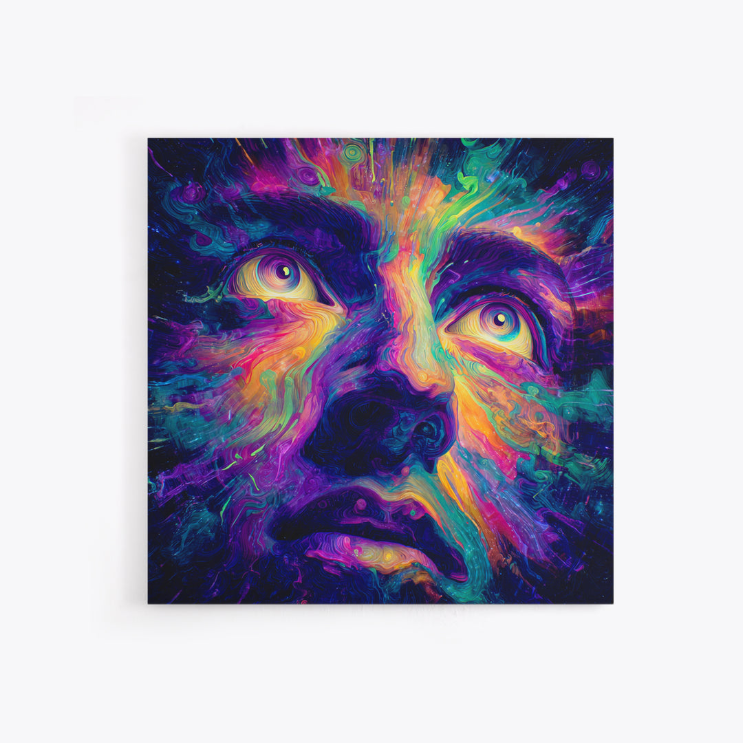 Psychedelic Rainbow Face Abstract Art Wall Art, Colorful Trippy Canvas Print, Modern Boho Aesthetic Room Decor