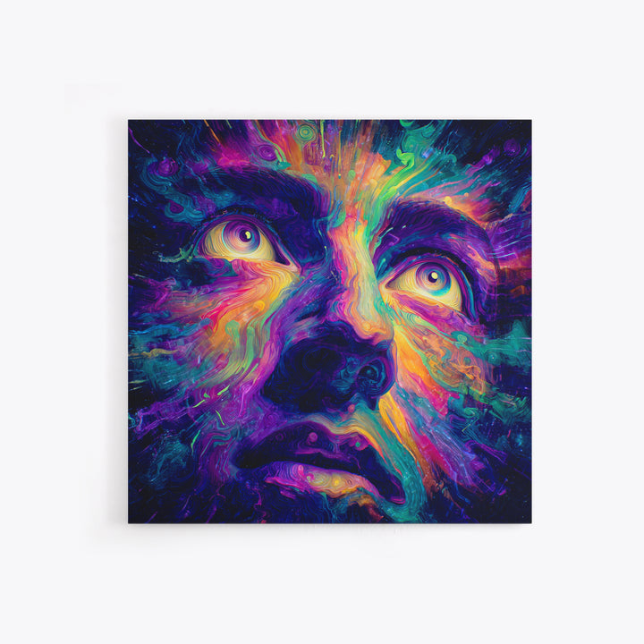 Psychedelic Rainbow Face Abstract Art Wall Art, Colorful Trippy Canvas Print, Modern Boho Aesthetic Room Decor