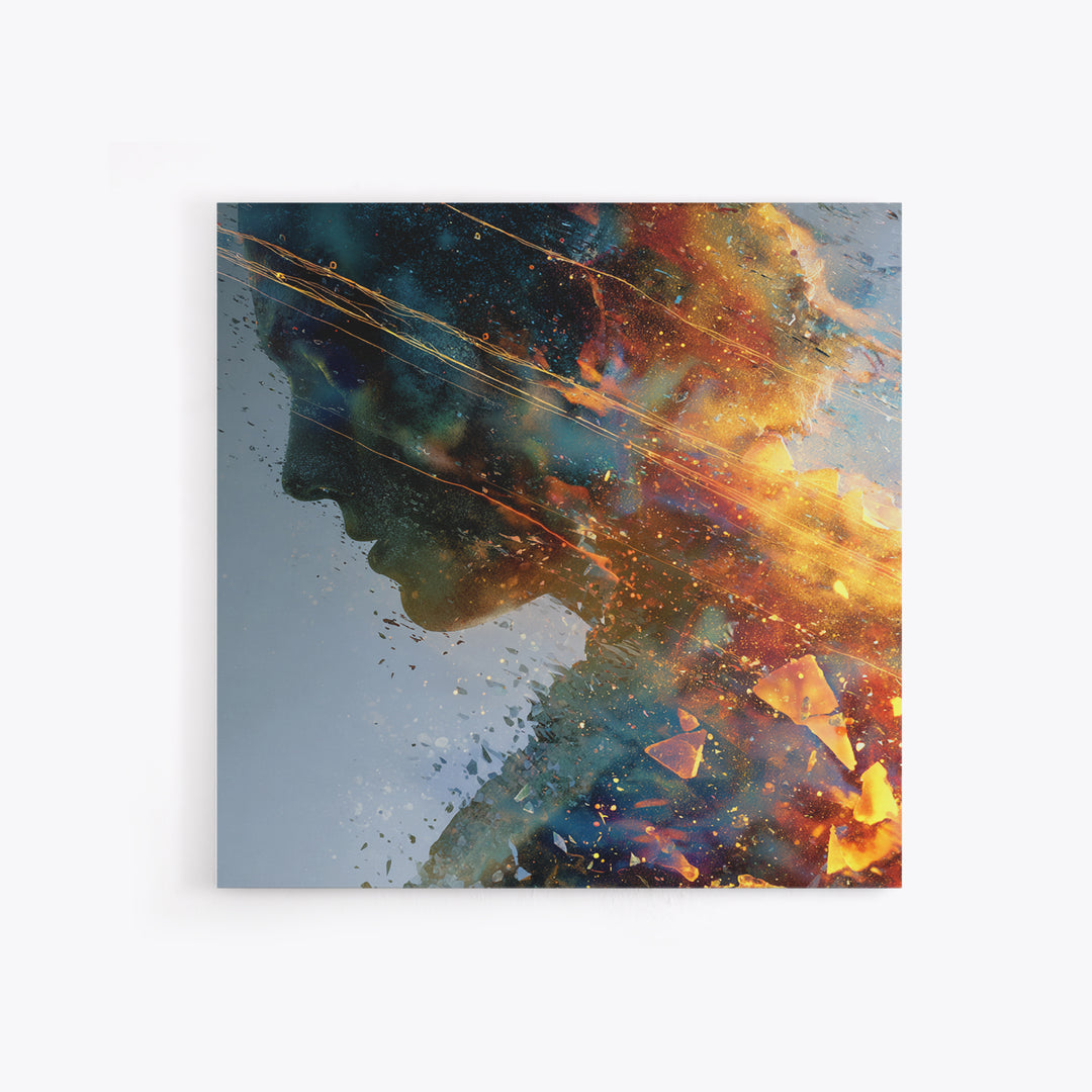 Exploding Profile Abstract Wall Art, Dramatic Modern Canvas Print, Contemporary Surreal Art For Office Or Living Room Decor