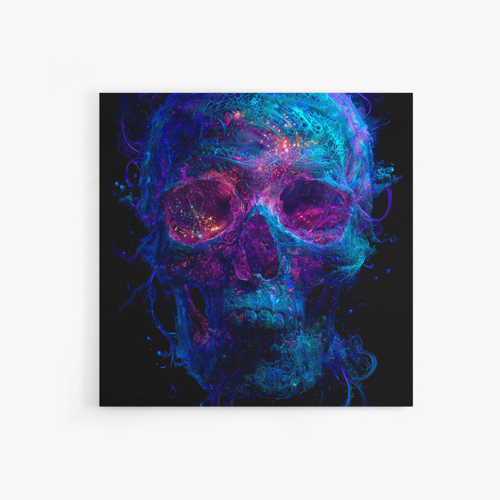 Neon Cosmic Skull Wall Art, Psychedelic Galaxy Bones Canvas Print, Dark Surreal Abstract Art For Gaming Room Or Modern Home Decor