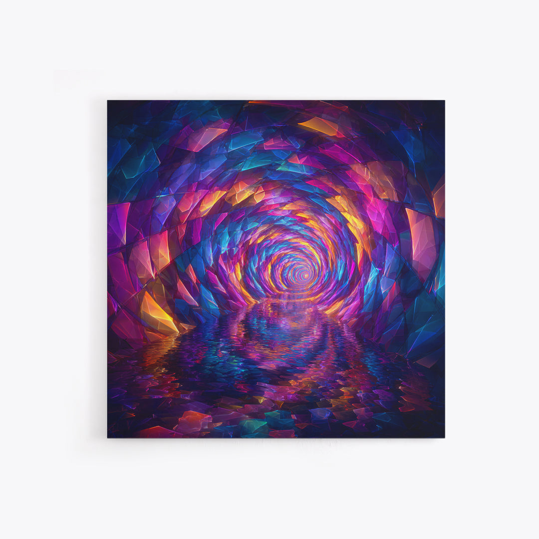 Colorful Crystal Tunnel Abstract Wall Art, Trippy Psychedelic Rainbow Print, Trendy Living Room Decor Large Canvas Print