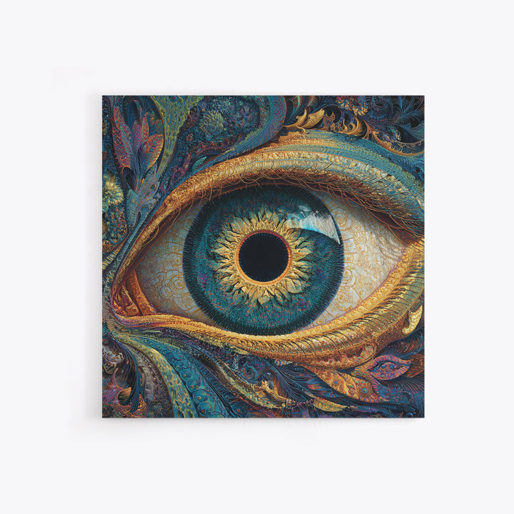 Surreal Golden Eye With Intricate Abstract Patterns Wall Art, Mystical Fantasy Canvas Print For Modern Home Decor