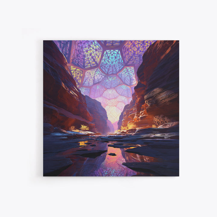 Surreal Canyon With Stained Glass Sky Wall Art, Colorful Fantasy Landscape Canvas Print, Unique Home Decor