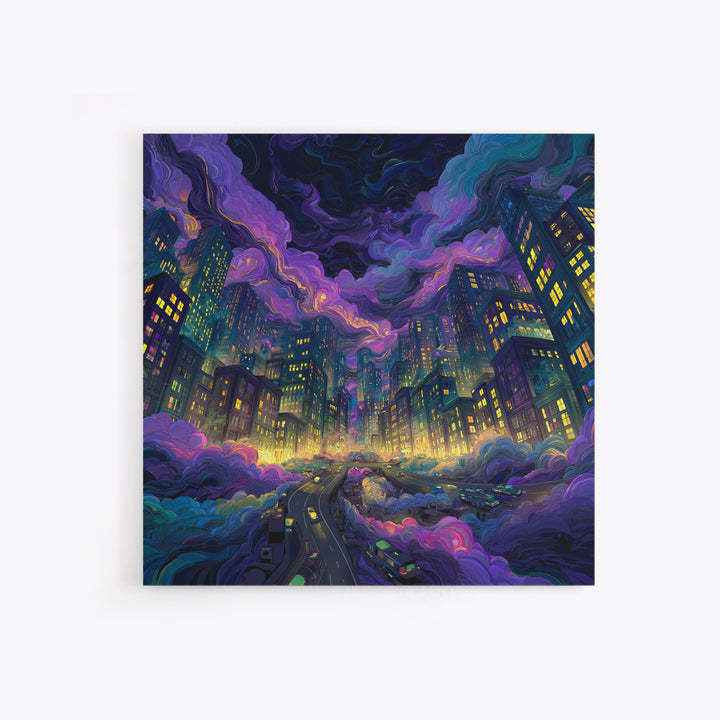 Neon Cityscape Night Sky Wall Art Colorful Futuristic Skyline Canvas Print Gaming Room Decor Sci Fi Wall Art