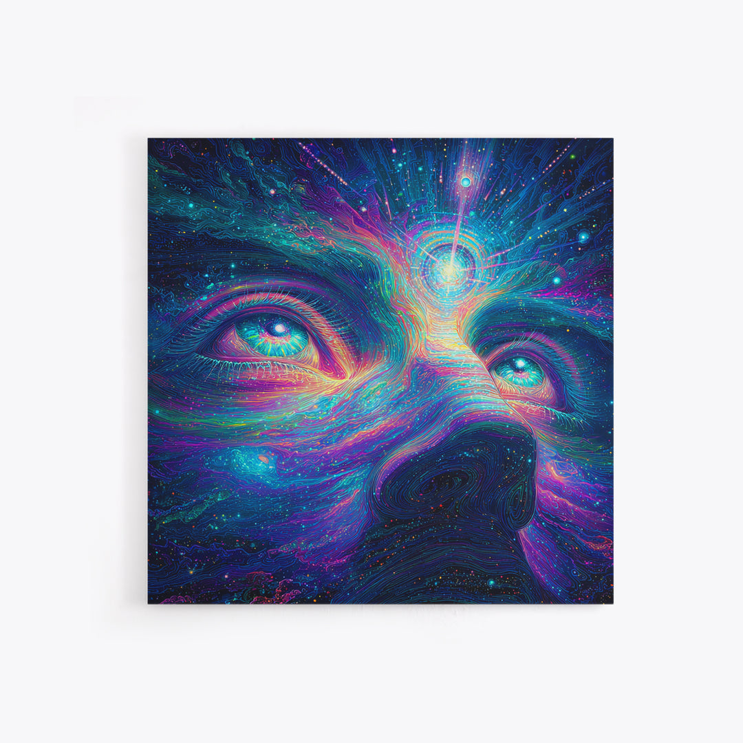 Cosmic Third Eye Visionary Face Wall Art, Psychedelic Galaxy Canvas Print, Spiritual Meditation Room Decor