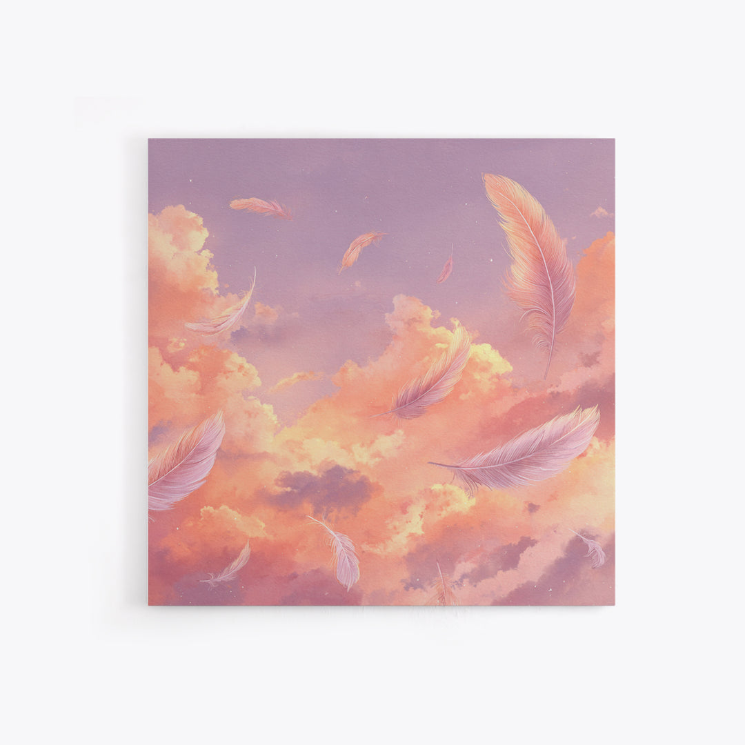 Pink Feather Sky Canvas Print, Dreamy Cloud Wall Decor, Celestial Nursery Art, Soft Pastel Bedroom Decor Gift For Her Art Print