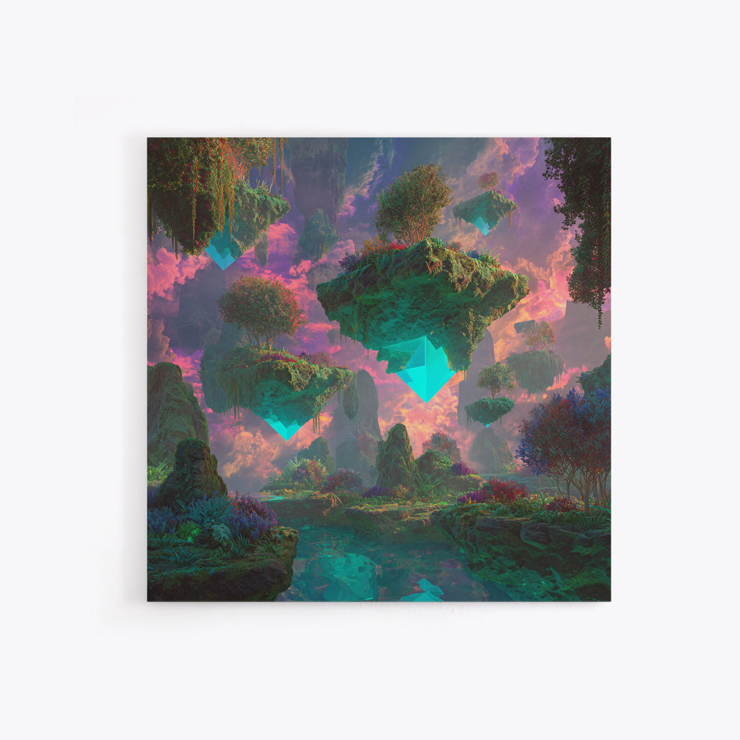 Floating Crystal Islands Fantasy Wall Art, Surreal Dreamscape Landscape, Colorful Fantasy Art, Modern Home Decor Canvas Print