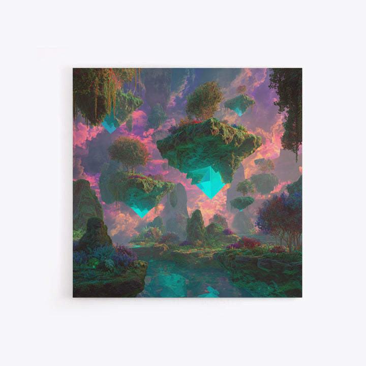 Floating Crystal Islands Fantasy Wall Art, Surreal Dreamscape Landscape, Colorful Fantasy Art, Modern Home Decor Canvas Print