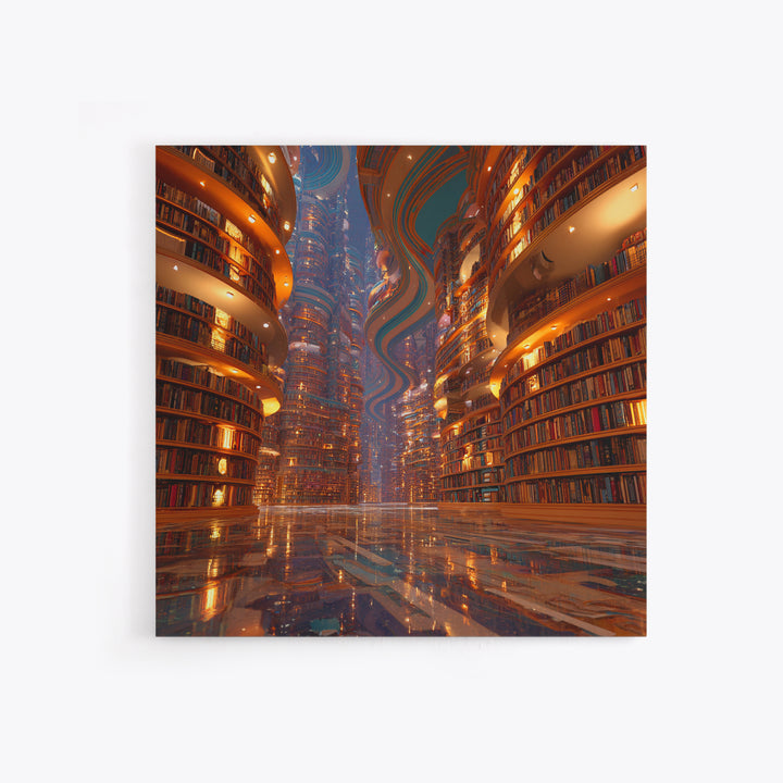 Surreal Infinite Library Fantasy Landscape Wall Art Print, Book Lover Home Decor, Cozy Reading Nook Gallery Wall Art