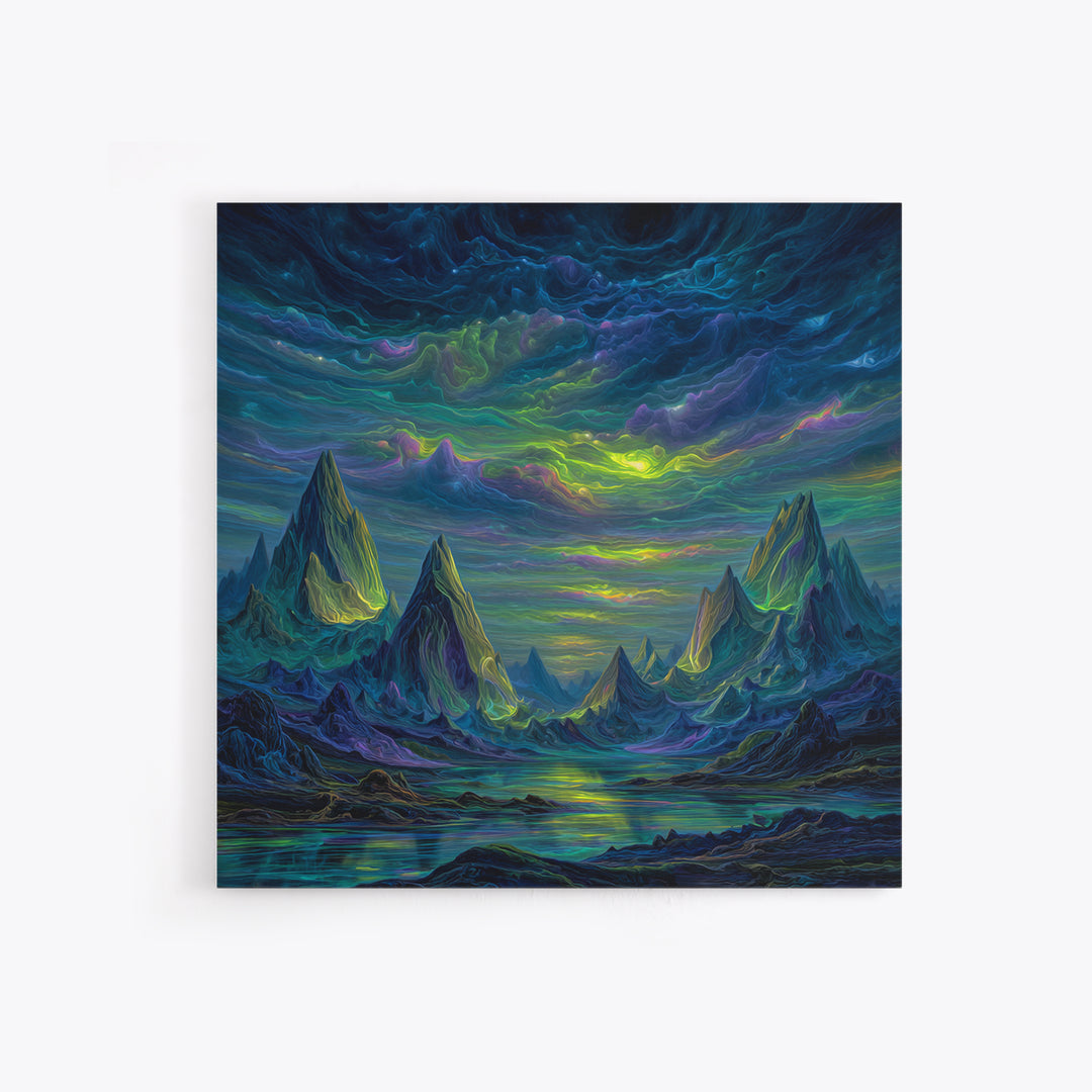 Electric Neon Mountain Landscape Wall Art Canvas Print Futuristic Abstract Landscape Art Modern Home Decor
