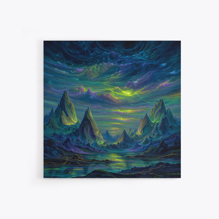 Electric Neon Mountain Landscape Wall Art Canvas Print Futuristic Abstract Landscape Art Modern Home Decor