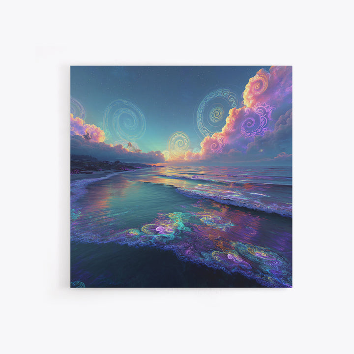 Surreal Neon Ocean Sunset Canvas Print, Retro Coastal Wall Art, Beach House Decor, Modern Seascape Wall Art For Living Room