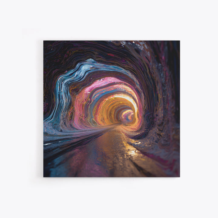 Vibrant Abstract Tunnel With Neon Lights Retro Futuristic Wall Art Canvas Print For Office And Living Room Decor