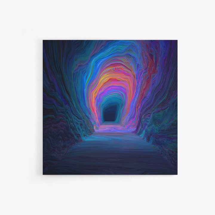 Colorful Abstract Tunnel Wall Art Neon Rainbow Cave Surreal Landscape Modern Statement Canvas Print Gaming Room Decor
